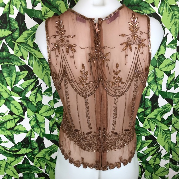 Calypso Christiane Celle Brown Sequined Silk Tank - Picture 4 of 6